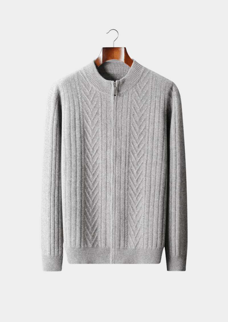 Reine Extrafeine Merinowolle Gemusterter Zip-Cardigan