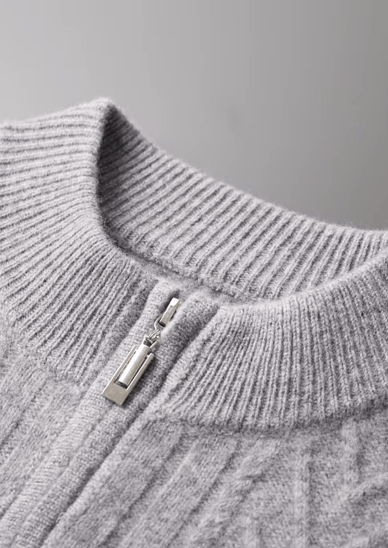 Reine Extrafeine Merinowolle Gemusterter Zip-Cardigan