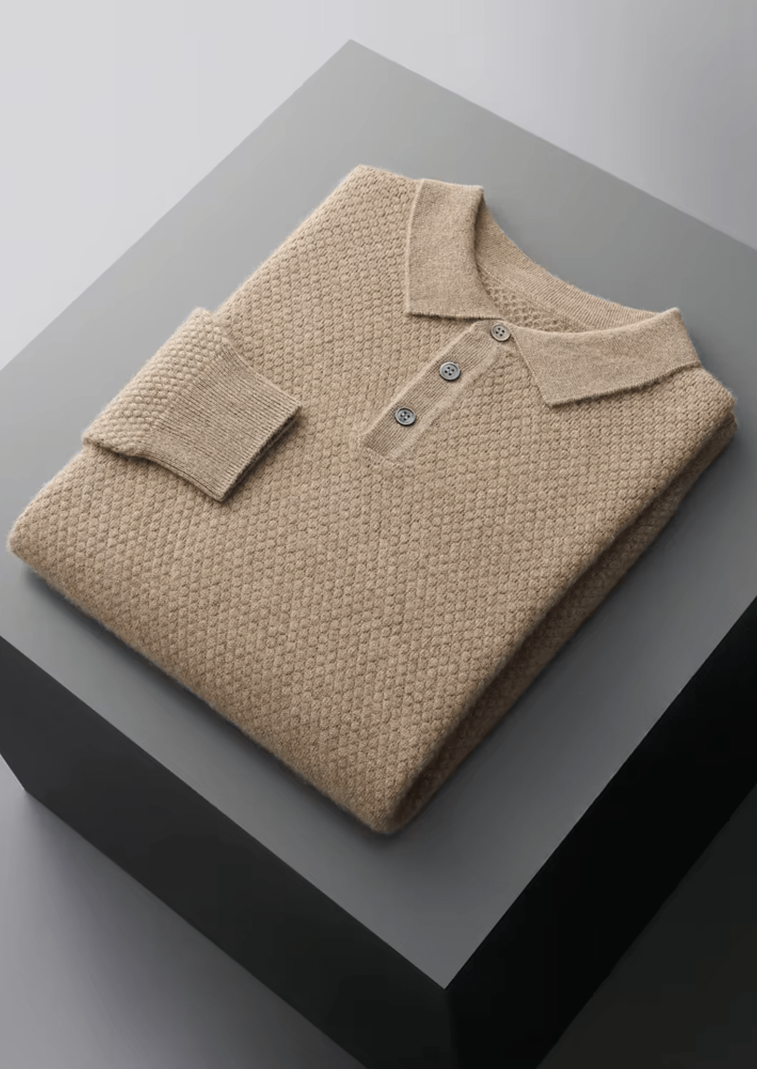 Premium Kaschmir Strukturierter Sweater-Polo