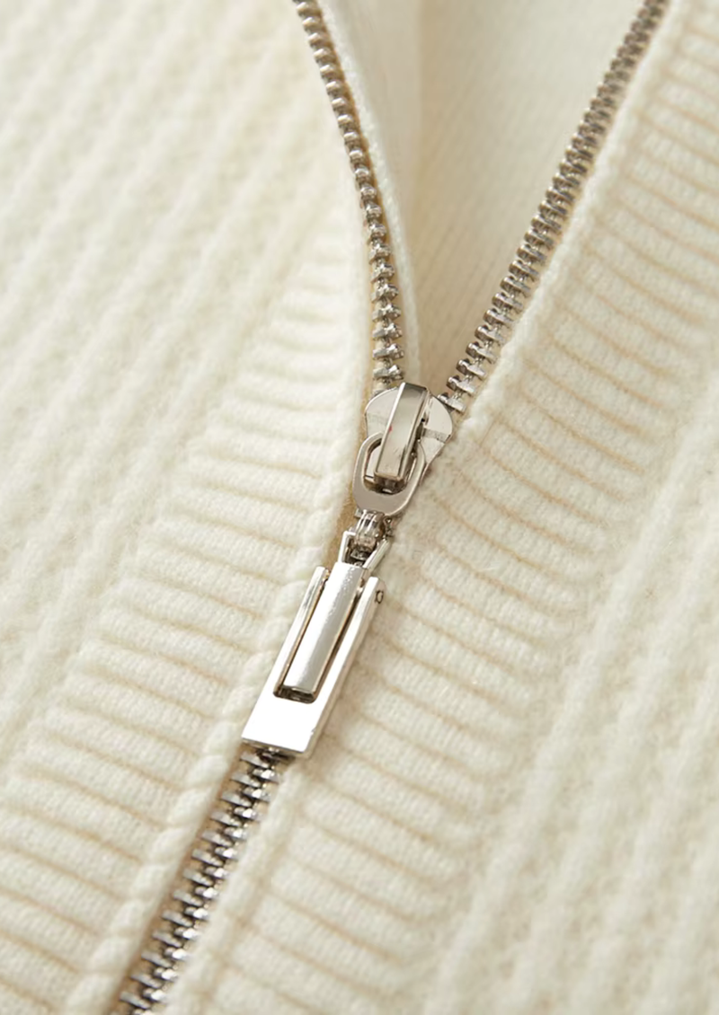 PURE EXTRA-FINE MERINO WOOL RIBBED ZIPPER HOODIE