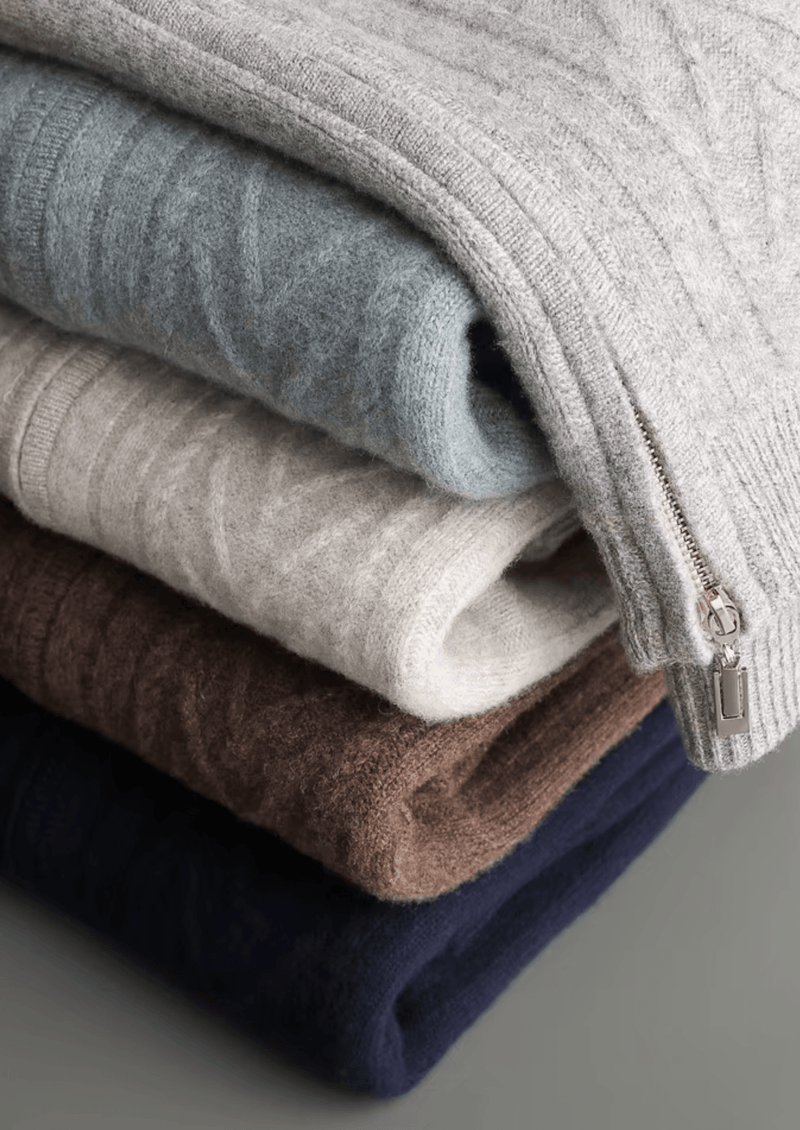 Reine Extrafeine Merinowolle Gemusterter Zip-Cardigan