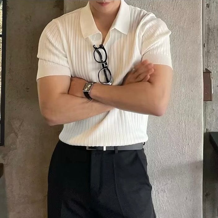 Knit Open Collar Polo