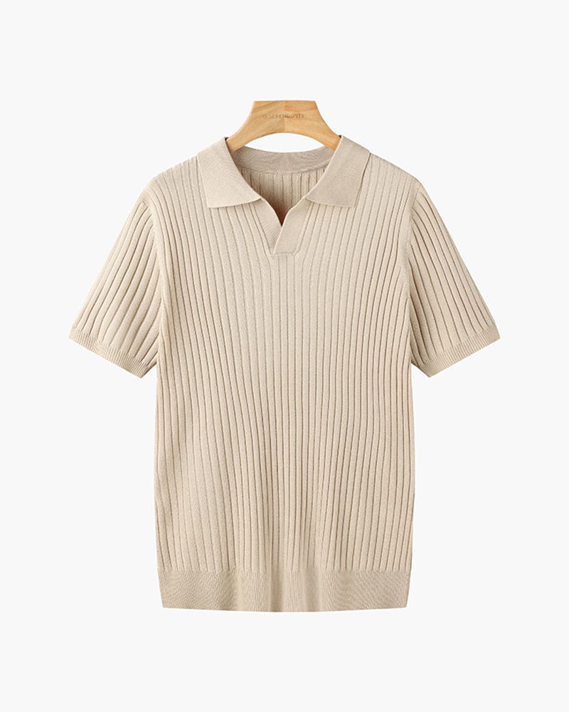 Knit Open Collar Polo