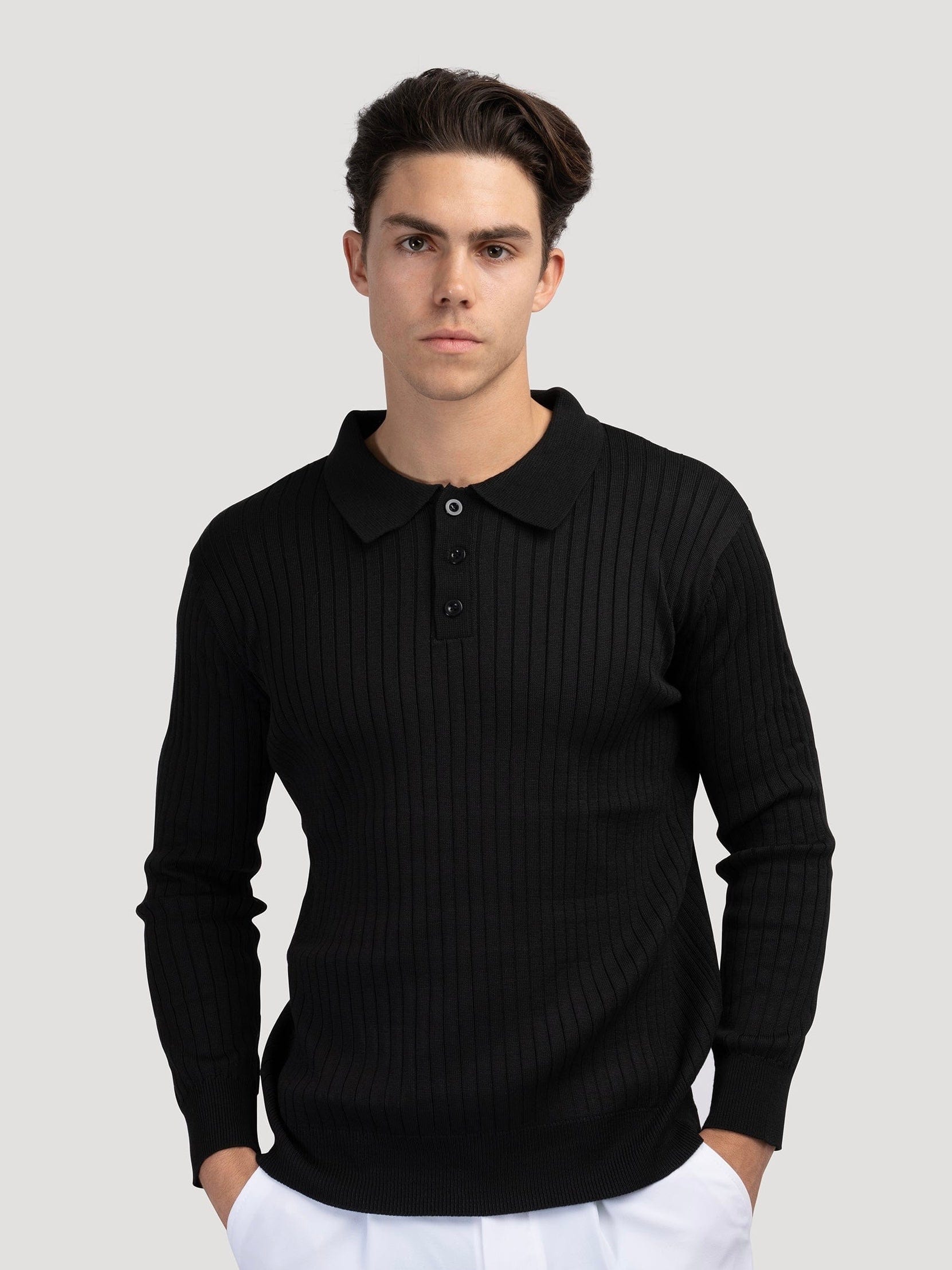 Ribbed Long-Sleeve Polo