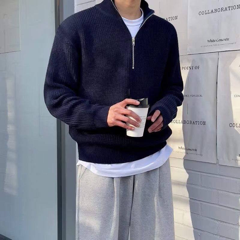 Ribbed Knit Half Zip Sweater