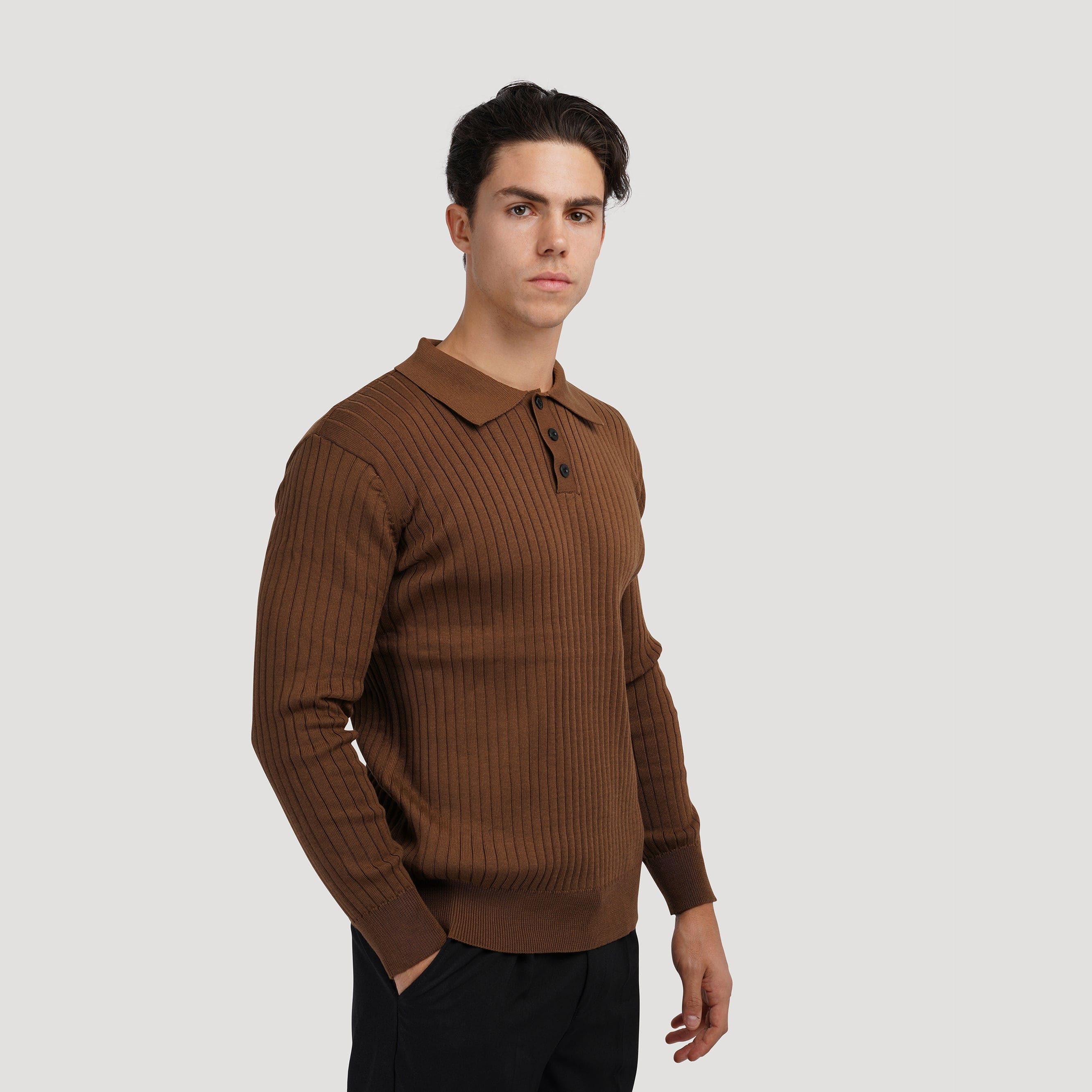 Ribbed Long-Sleeve Polo