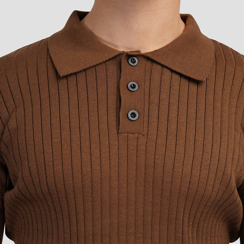 Ribbed Long-Sleeve Polo