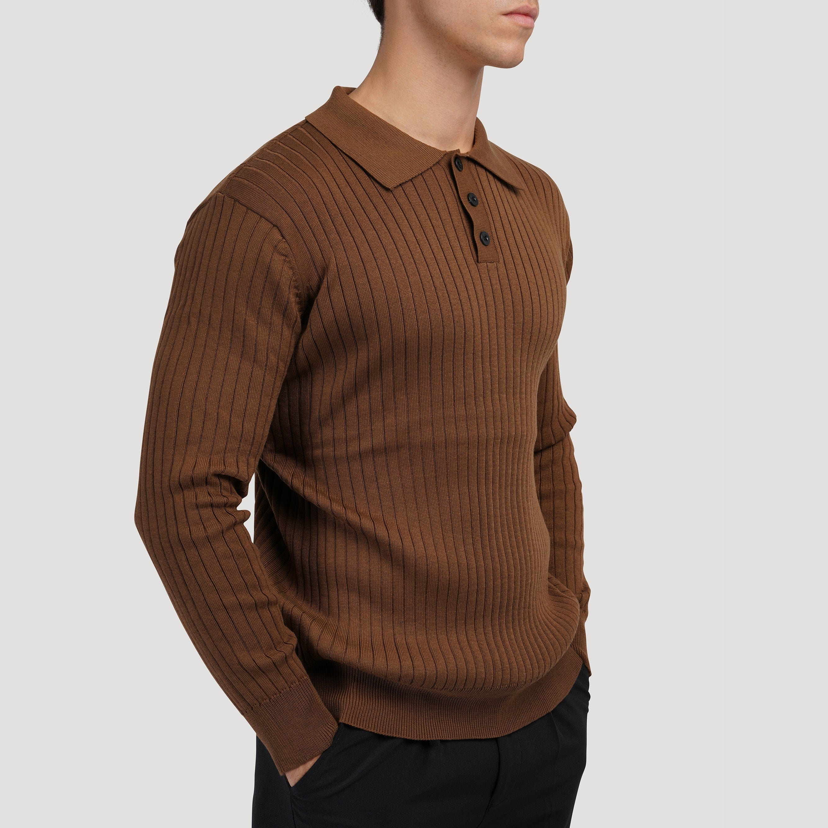 Ribbed Long-Sleeve Polo