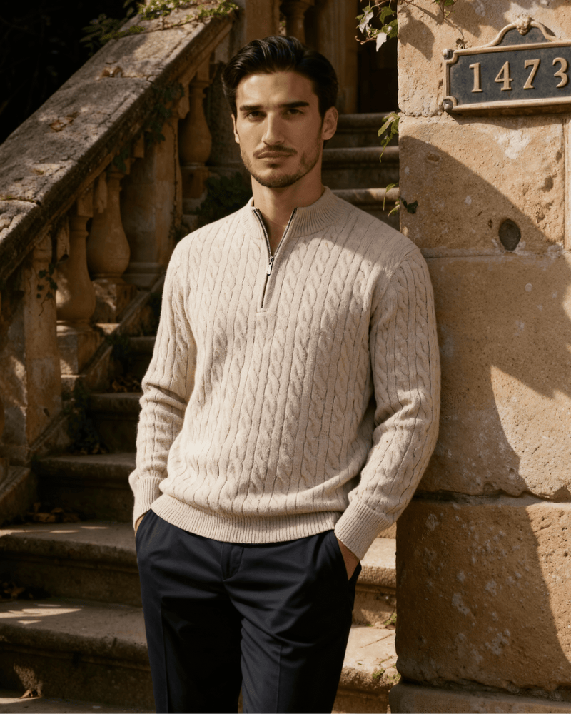 100% KASCHMIR GEWEBT HALF ZIP