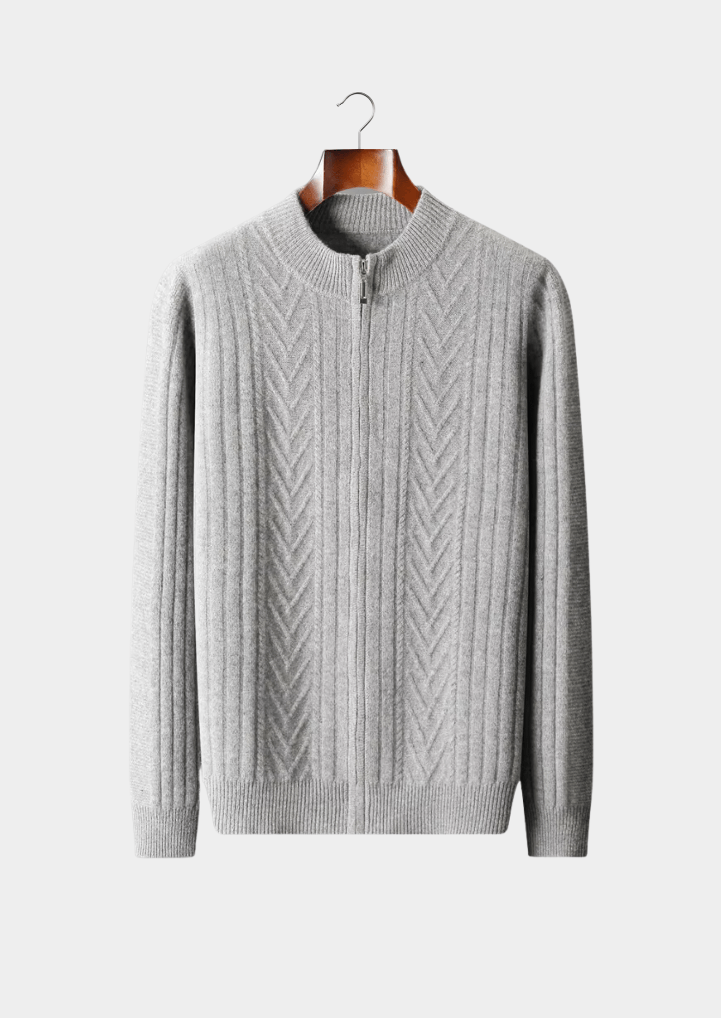 Reine Extrafeine Merinowolle Gemusterter Zip-Cardigan