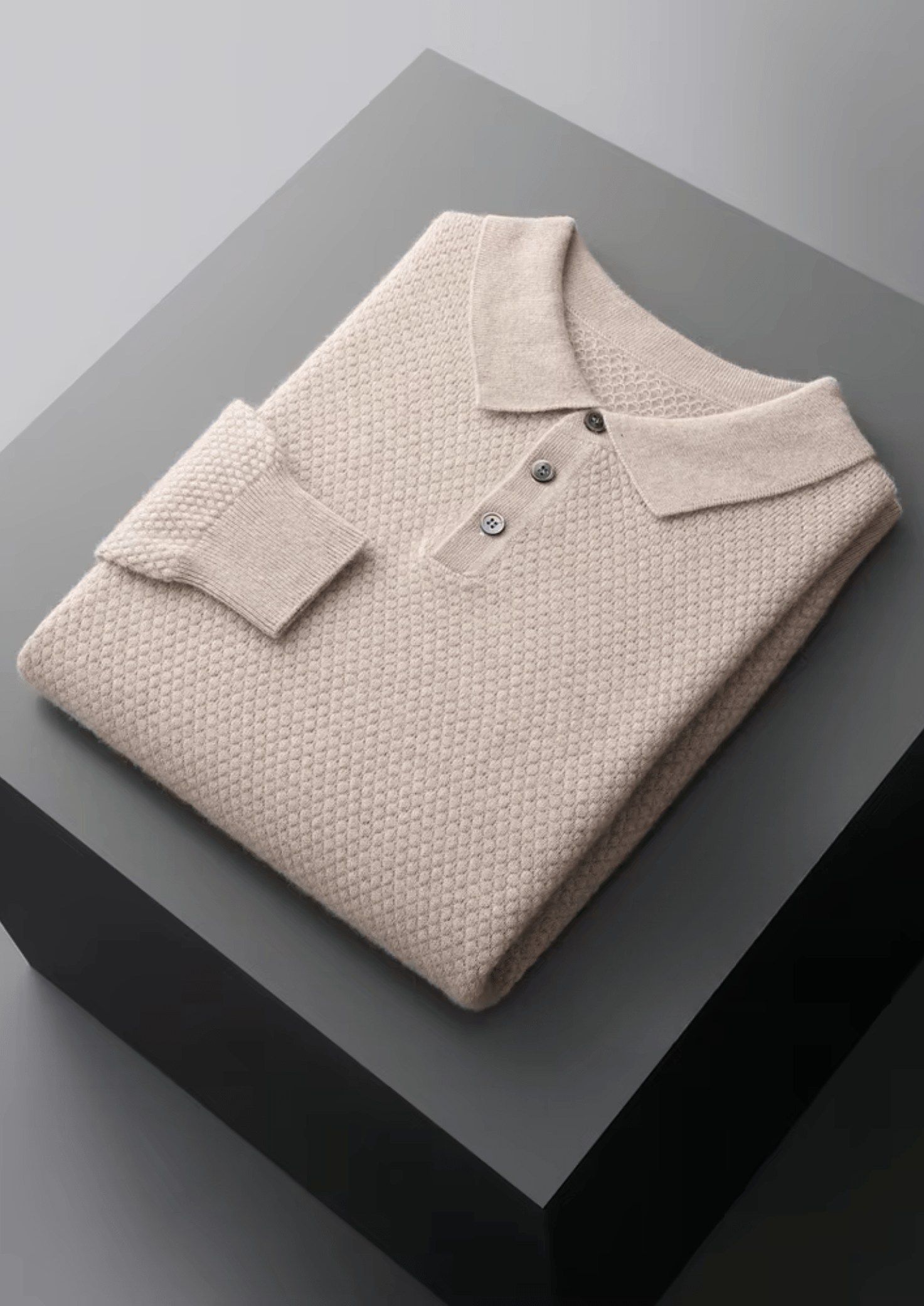 Premium Kaschmir Strukturierter Sweater-Polo