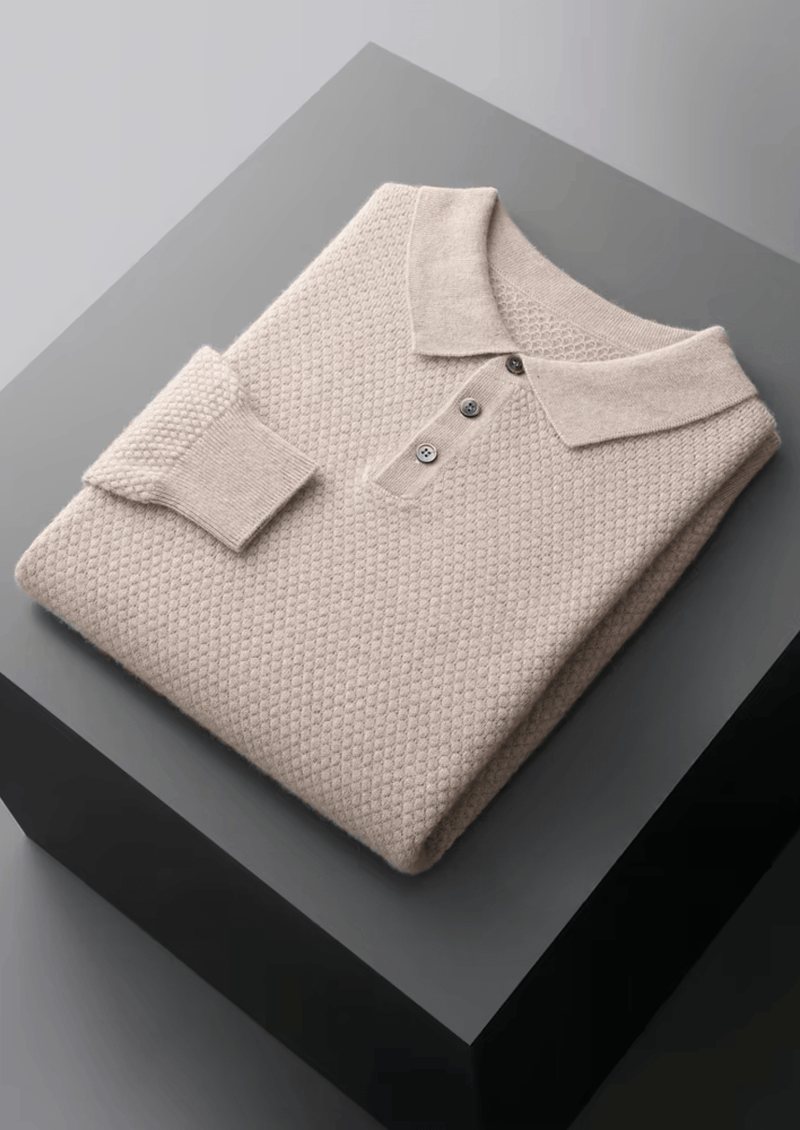 Premium Kaschmir Strukturierter Sweater-Polo