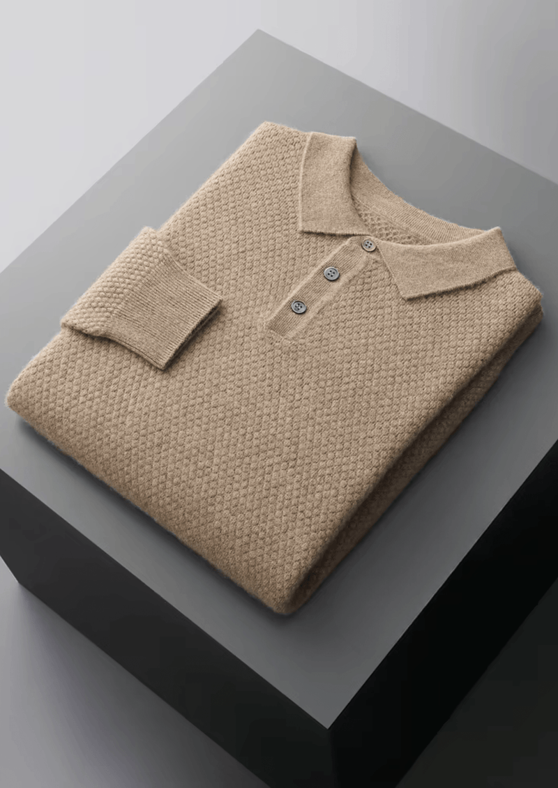 Premium Kaschmir Strukturierter Sweater-Polo
