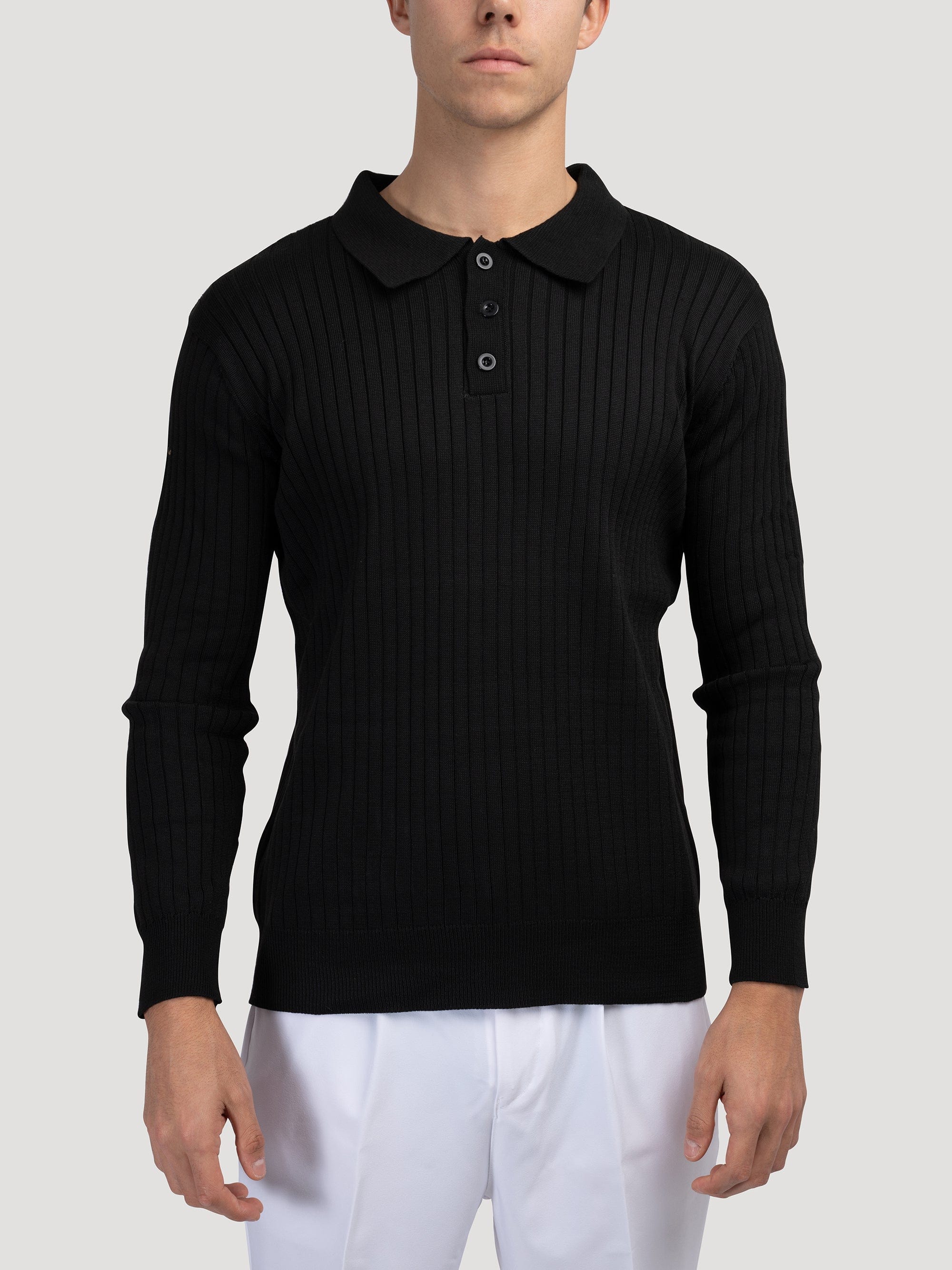 Ribbed Long-Sleeve Polo