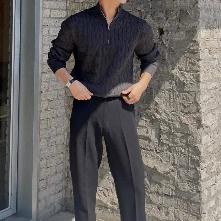 Textured Knit Half Zip Sweater