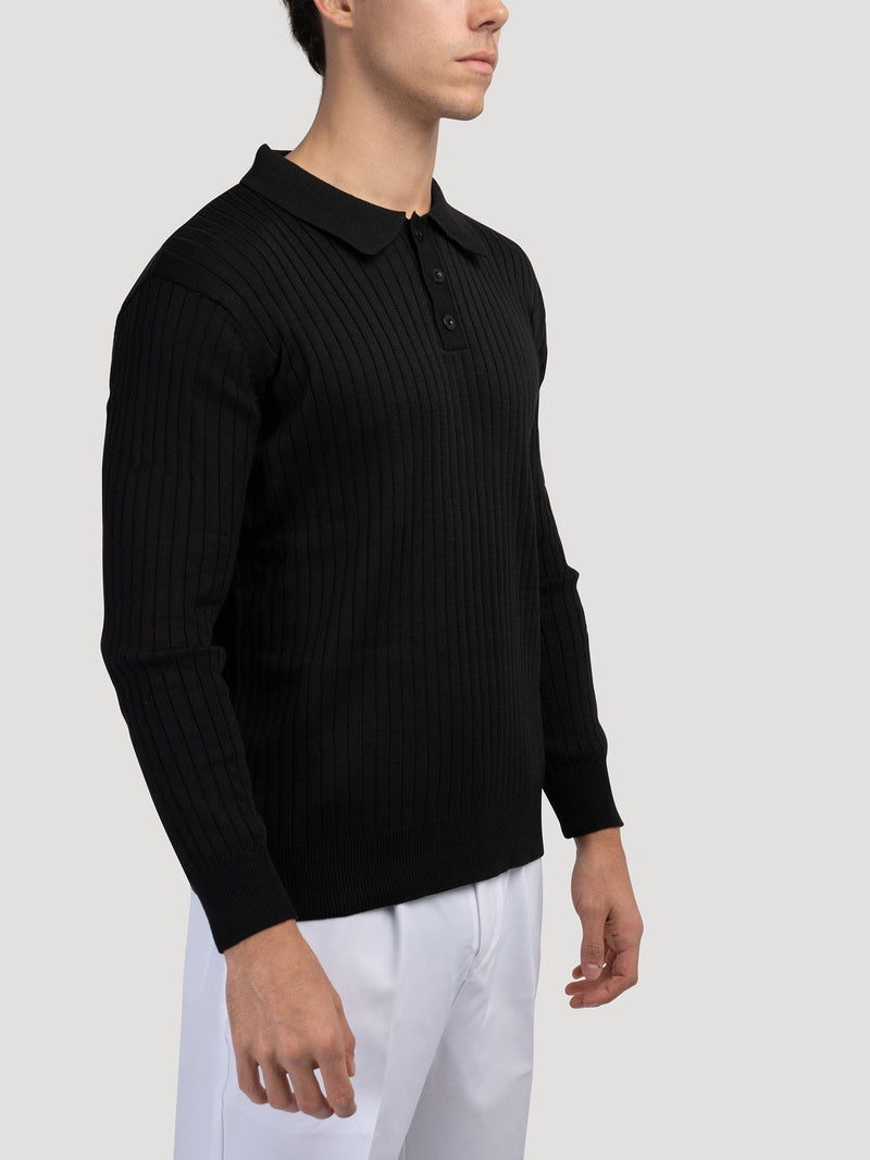 Ribbed Long-Sleeve Polo