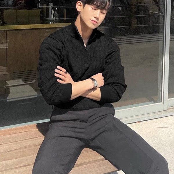 Textured Knit Half Zip Sweater