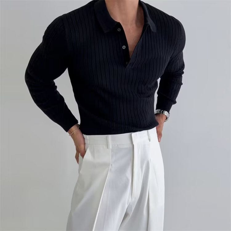 Ribbed Long-Sleeve Polo