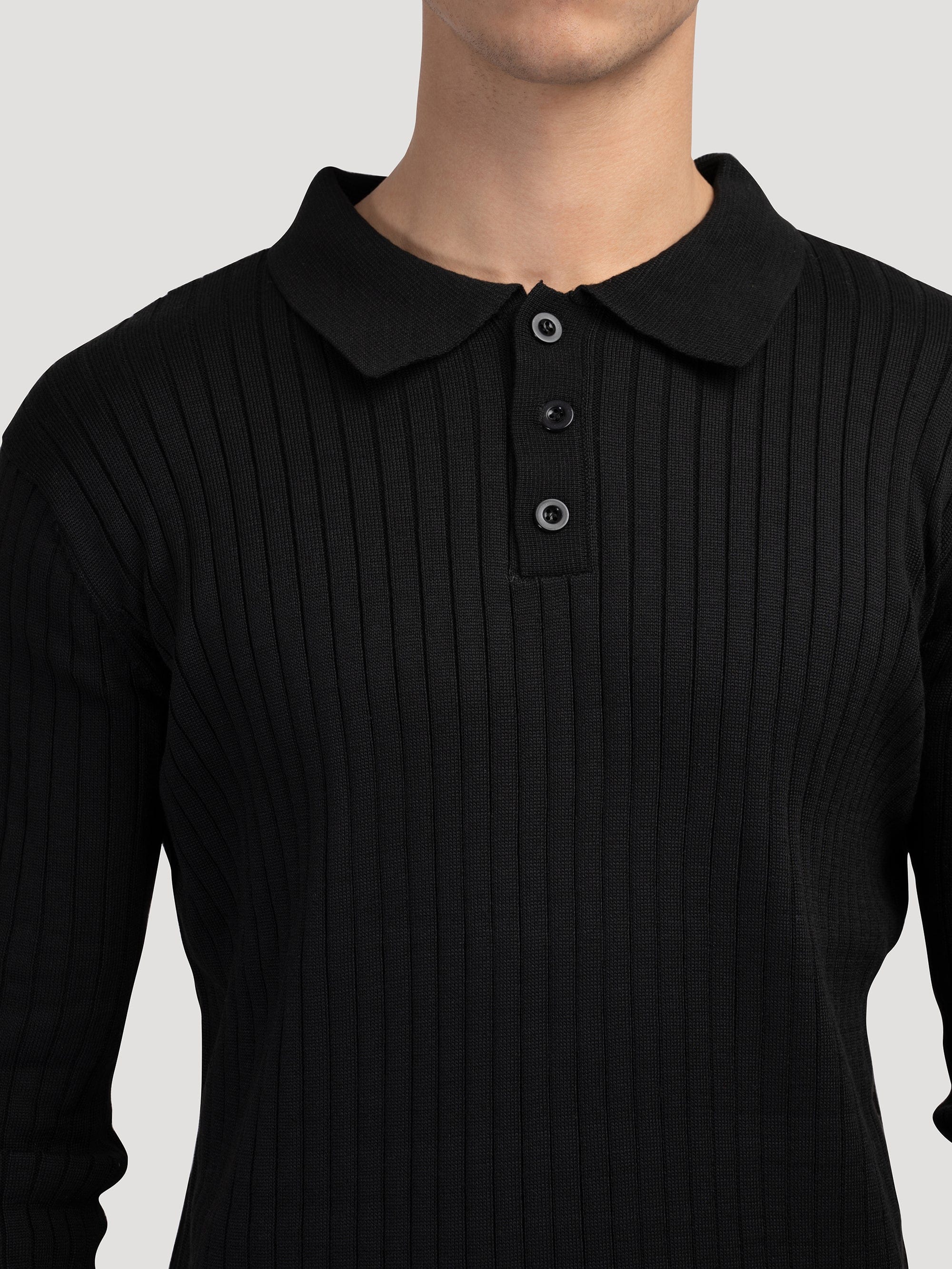 Ribbed Long-Sleeve Polo