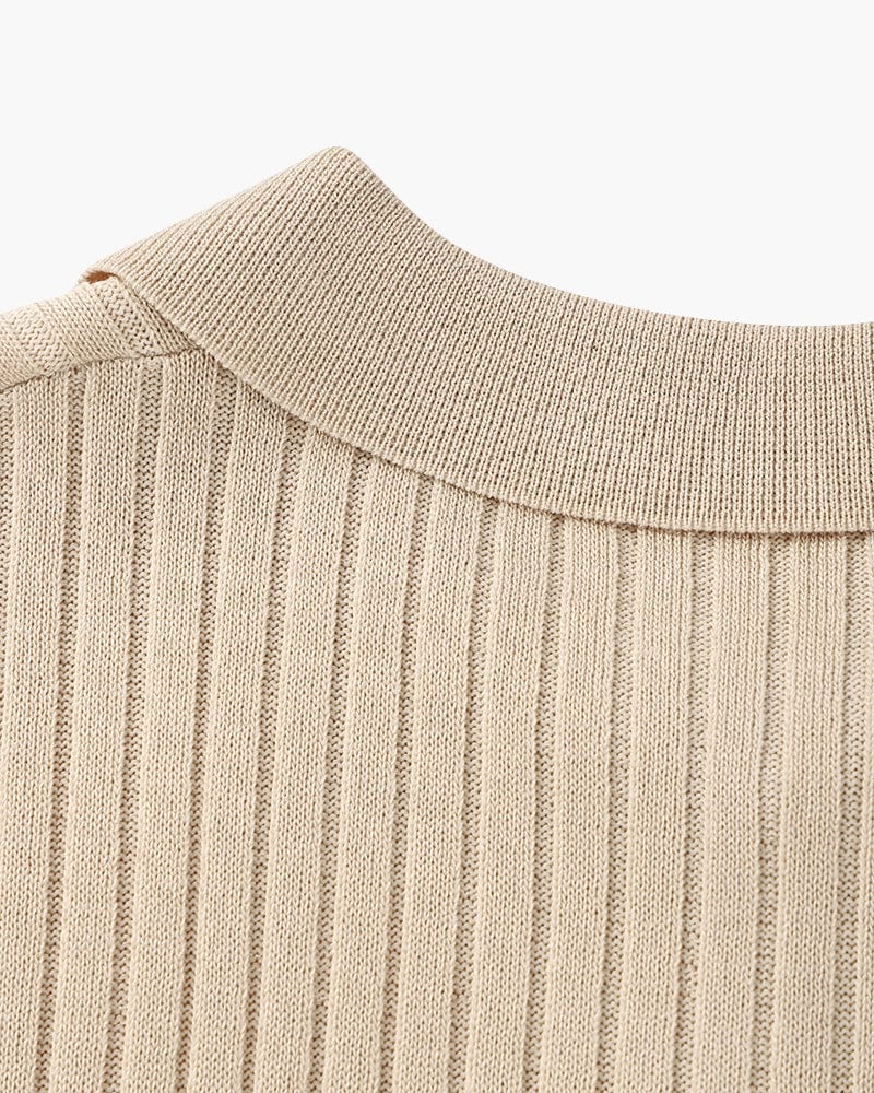 Knit Open Collar Polo