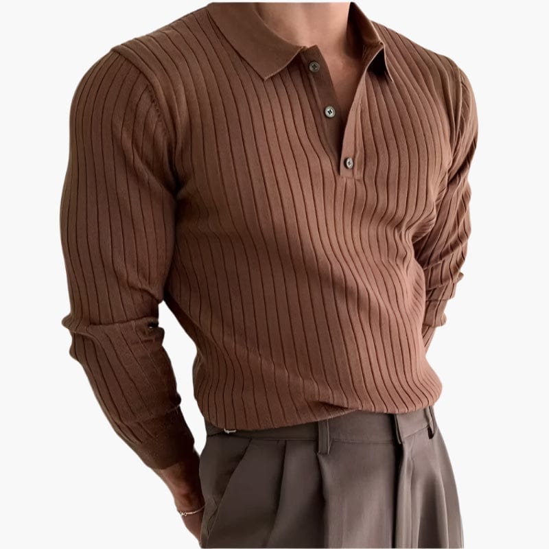 Ribbed Long-Sleeve Polo