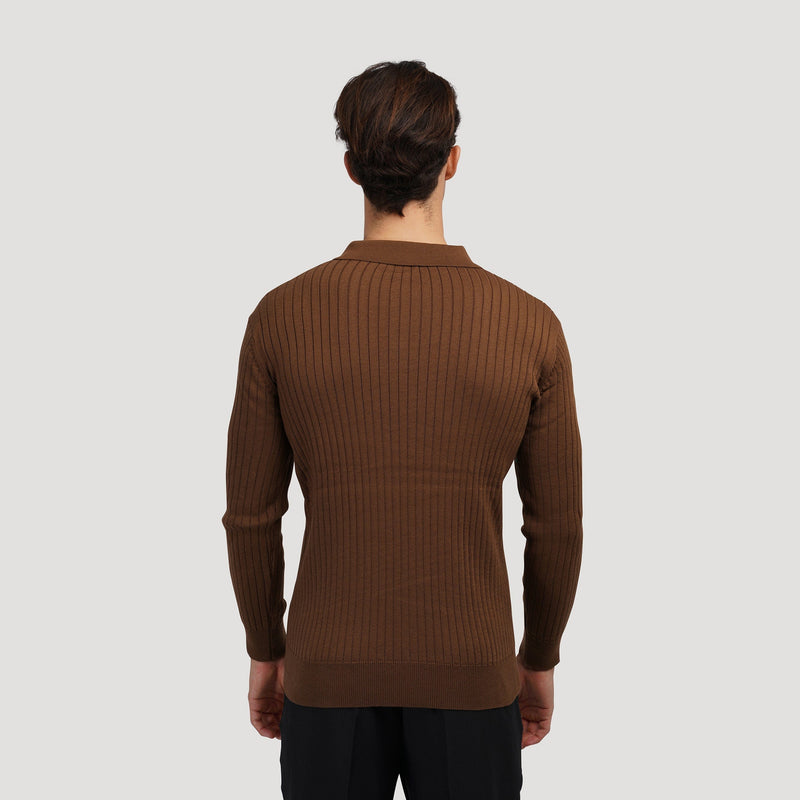 Ribbed Long-Sleeve Polo